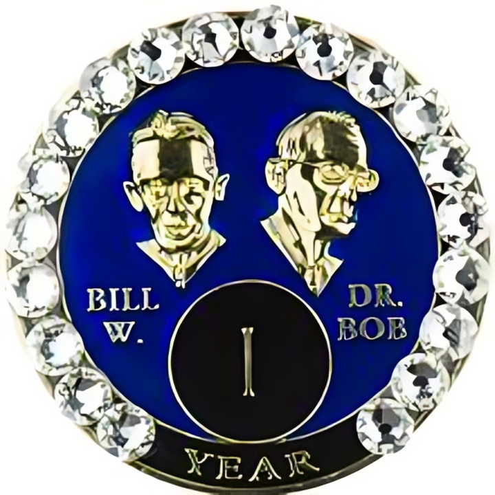 #B14. Bill & Bob Blue Coin w White Crystals (1-55)