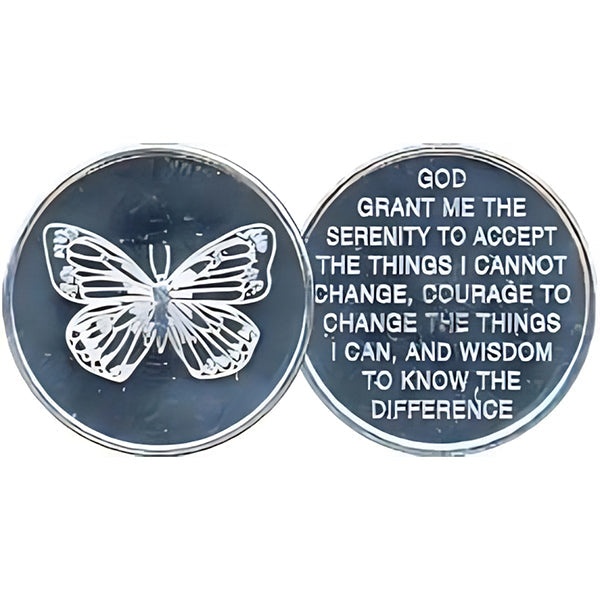 C09. Butterfly, Serenity Prayer (back), Aluminum Coin. DC6