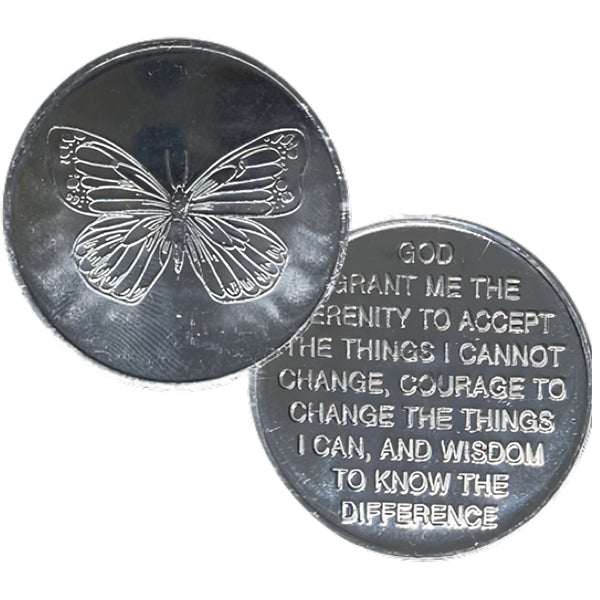 C09. Butterfly, Serenity Prayer (back), Aluminum Coin. DC6