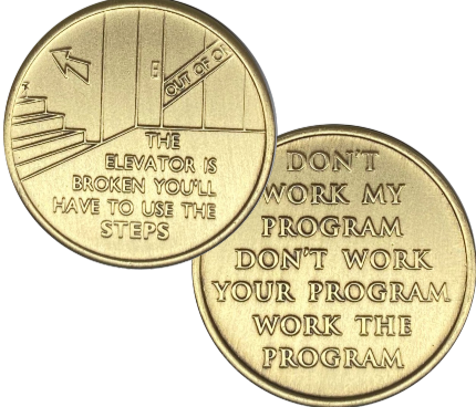 C25. Elevator is Broken, Take Steps, Bronze.  BRM107 - Premium Medallions from Wendells - Just $2.50! Shop now at Choices Books & Gifts