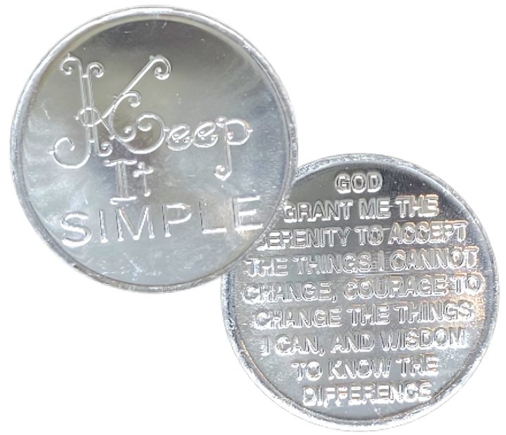 C42. Keep It Simple, Serenity Prayer (back), Aluminum Coin. DC73