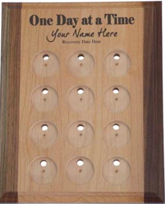 G015. 12 Medallion Holder,  One Day At a Time - Personalized - Premium Gifts from Wooden U recover - Just $59.95! Shop now at Choices Books & Gifts