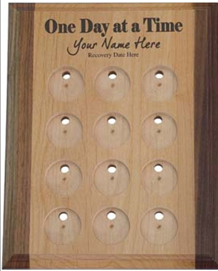 G015. 12 Medallion Holder,  One Day At a Time - Personalized - Premium Gifts from Wooden U recover - Just $59.95! Shop now at Choices Books & Gifts