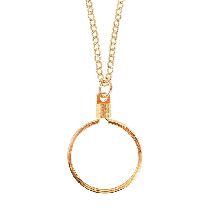 G041G. Medallion Holder Necklace: Gold, Sleek, 24 or 30 in.