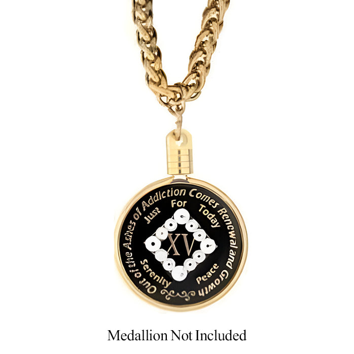 G041. Medallion Holder Necklace: Gold THICK Chain, 30 inch.