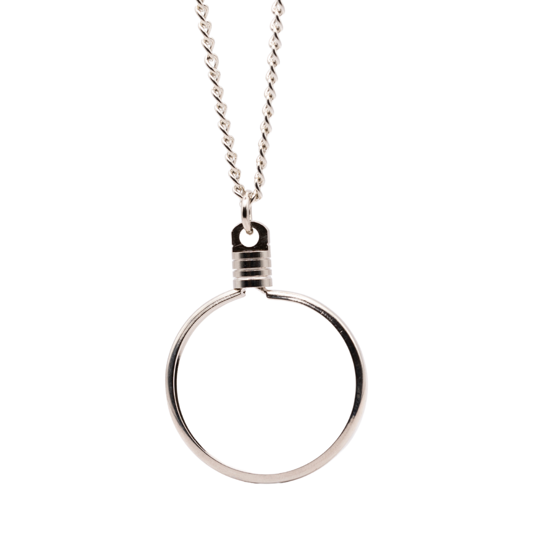 G041. Medallion Holder Necklace: Silver, 24 or 30 inch.