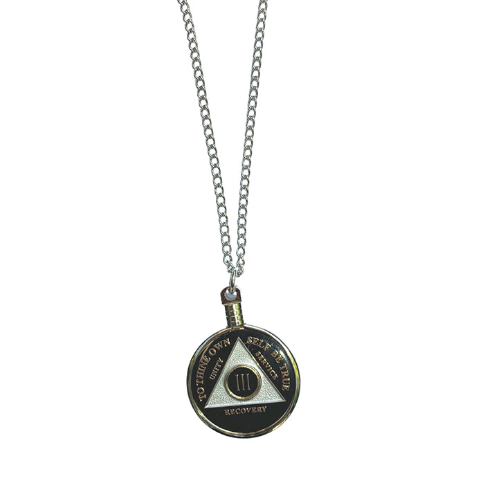 G041. Medallion Holder Necklace: Silver, 24 or 30 inch.