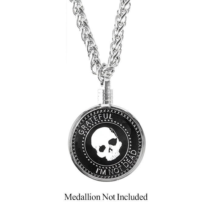 G041. Medallion Holder Necklace, Silver THICK Chain, 30 inch.