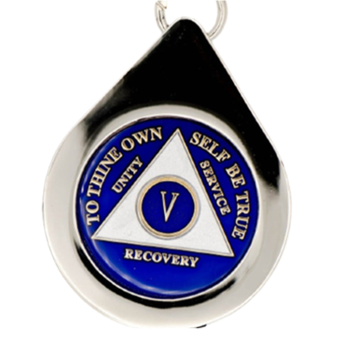 G045. Key Chain: Metal Medallion Holder, Shiny or Brushed, TEAR DROP.