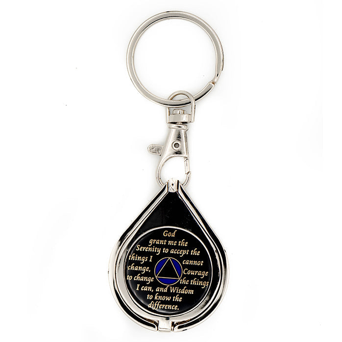 G045. Key Chain: Metal Medallion Holder, Shiny or Brushed, TEAR DROP.