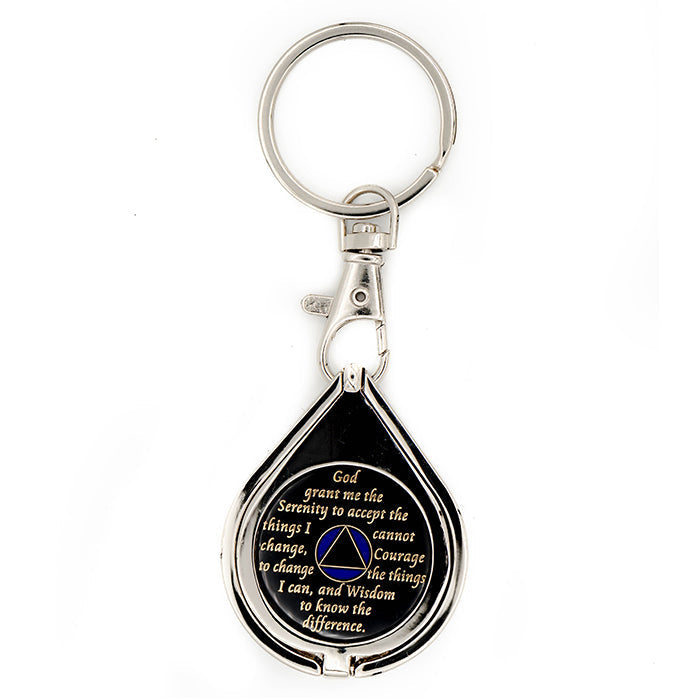 G045. Key Chain: Metal Medallion Holder, Shiny or Brushed, TEAR DROP.