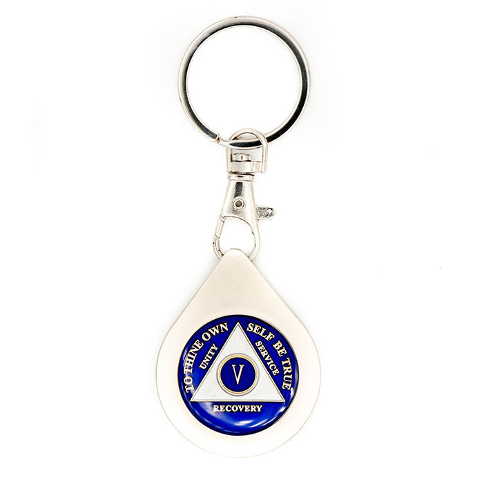 G045. Key Chain: Metal Medallion Holder, Shiny or Brushed, TEAR DROP.