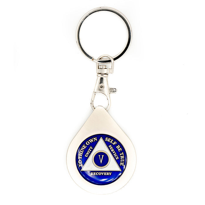 G045. Key Chain: Metal Medallion Holder, Shiny or Brushed, TEAR DROP.