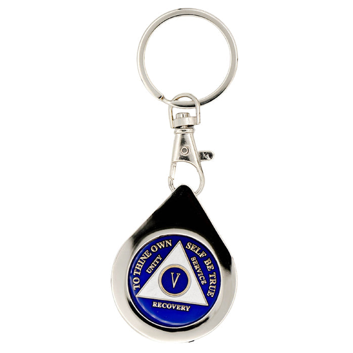 G045. Key Chain: Metal Medallion Holder, Shiny or Brushed, TEAR DROP.