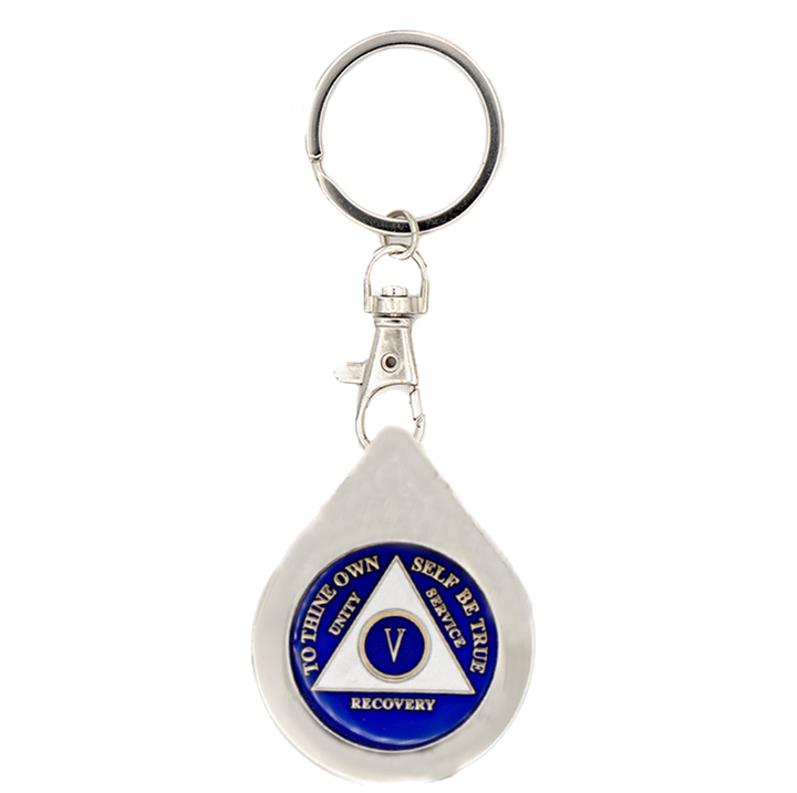 G045. Key Chain: Metal Medallion Holder, Shiny or Brushed, TEAR DROP.