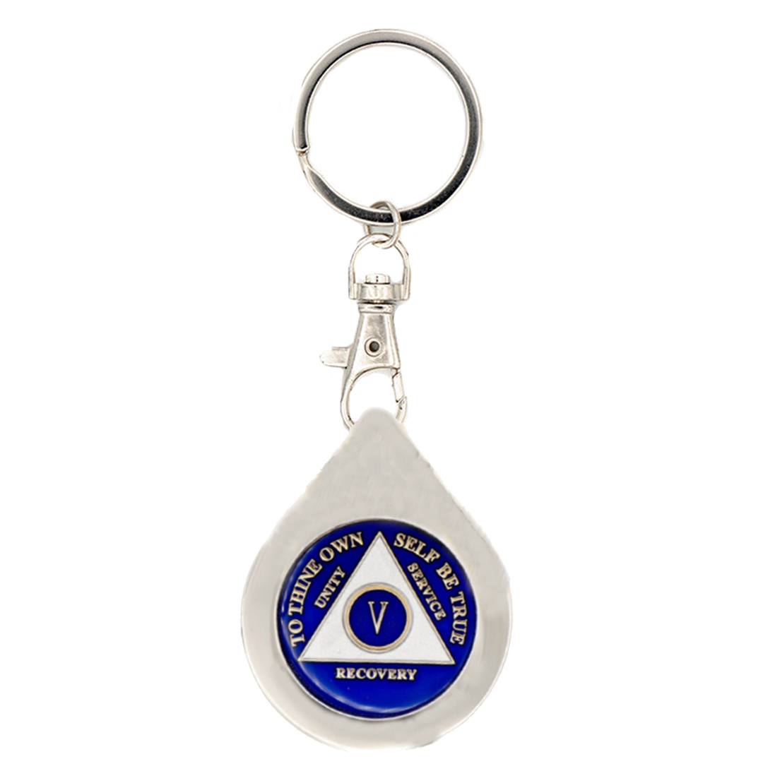 G045. Key Chain: Metal Medallion Holder, Shiny or Brushed, TEAR DROP.