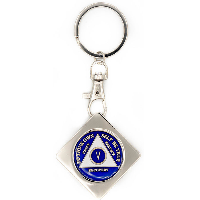 G046. Key Chain: Metal Medallion Holder, Shiny or Brushed, SQUARE.