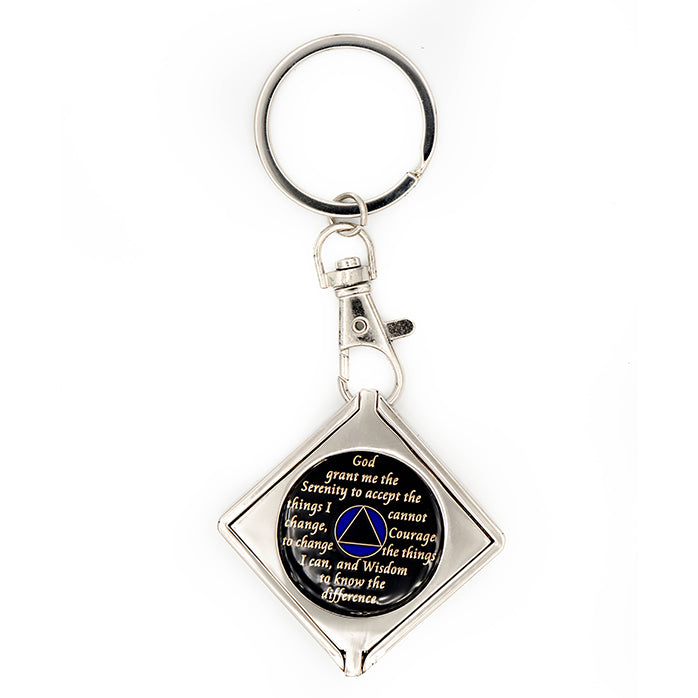 G046. Key Chain: Metal Medallion Holder, Shiny or Brushed, SQUARE.