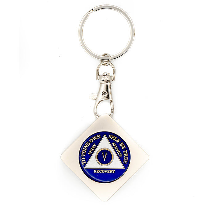 G046. Key Chain: Metal Medallion Holder, Shiny or Brushed, SQUARE.