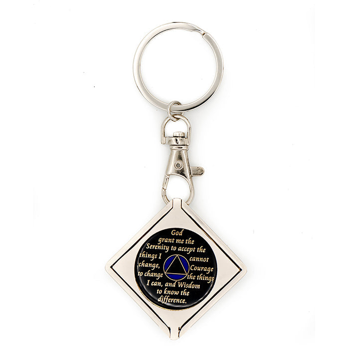 G046. Key Chain: Metal Medallion Holder, Shiny or Brushed, SQUARE.
