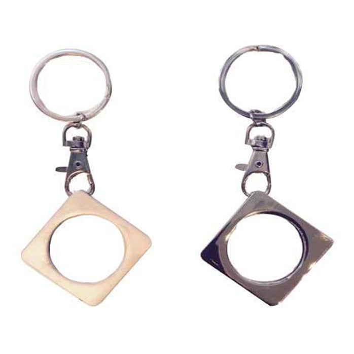 G046. Key Chain: Metal Medallion Holder, Shiny or Brushed, SQUARE.