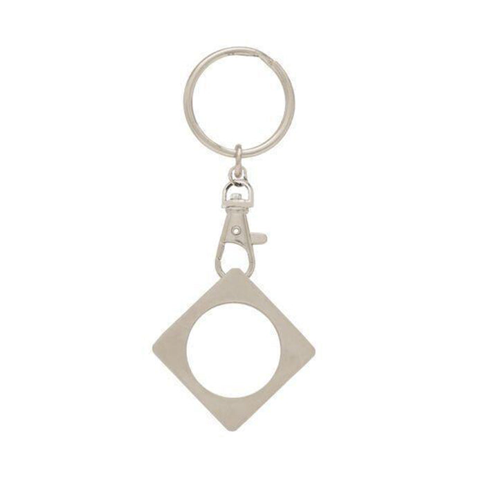 G046. Key Chain: Metal Medallion Holder, Shiny or Brushed, SQUARE.