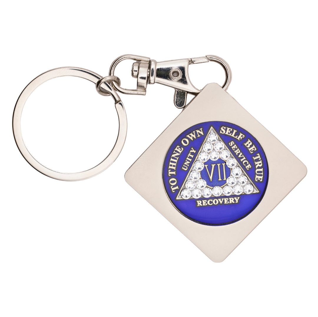 G046. Key Chain: Metal Medallion Holder, Shiny or Brushed, SQUARE.