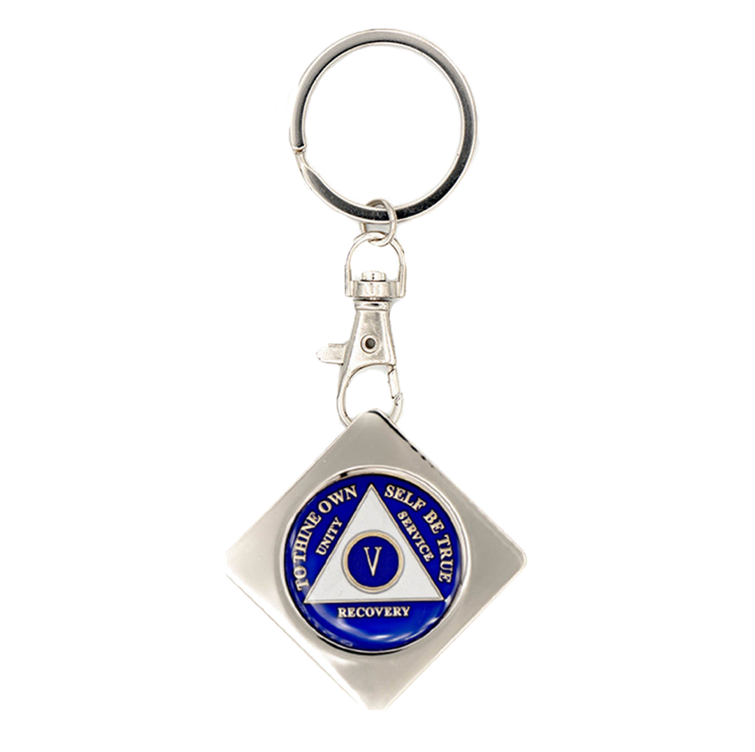 G046. Key Chain: Metal Medallion Holder, Shiny or Brushed, SQUARE.