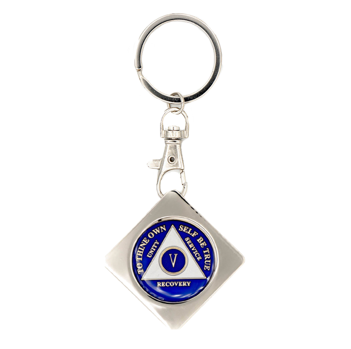 G046. Key Chain: Metal Medallion Holder, Shiny or Brushed, SQUARE.