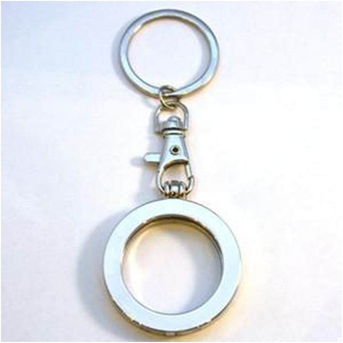 G047. Key Chain: Metal Medallion Holder, Shiny or Brushed, ROUND.