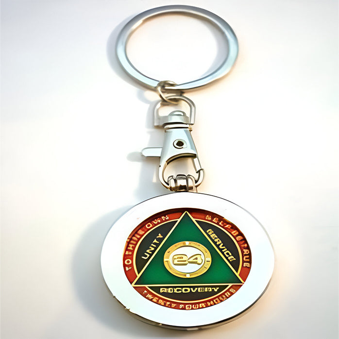 G047. Key Chain: Metal Medallion Holder, Shiny or Brushed, ROUND.