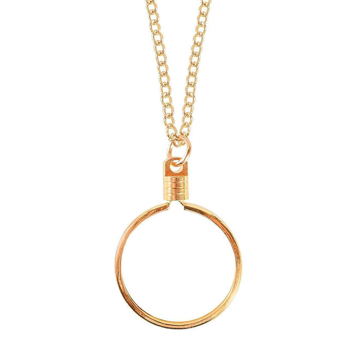 G52. Medallion Holder Necklace: Gold, 24 or 30 inch.