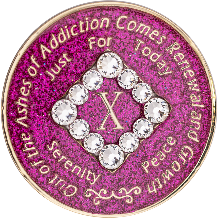 #N11. NA Glitter Pink Coin w White Bling Crystals (1-45)