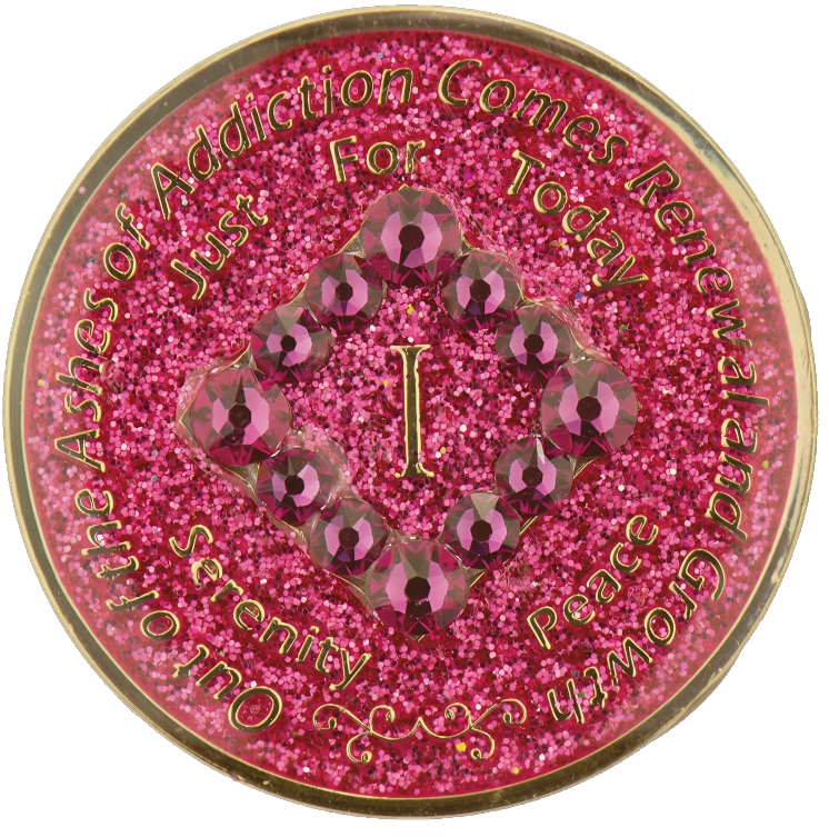 #N14. NA Glitter Pink Coin w Pink Crystals (1-45)