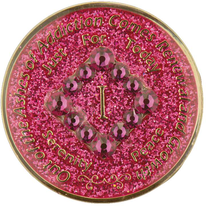 #N14. NA Glitter Pink Coin w Pink Crystals (1-45)