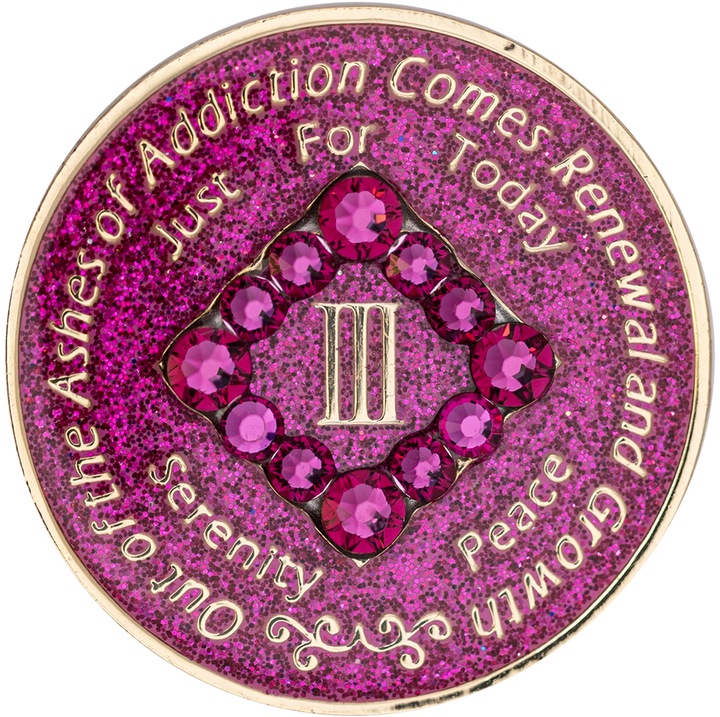 #N14. NA Glitter Pink Coin w Pink Crystals (1-45)