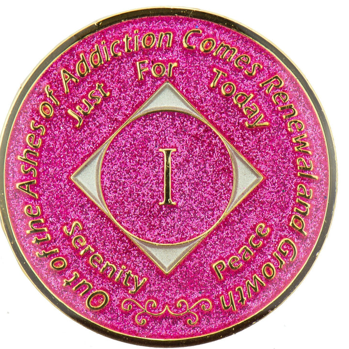 #N15. NA Medallion Glitter Pink Coin (1-45) - Premium Medallions from Choices - Just $13.95! Shop now at Choices Books & Gifts