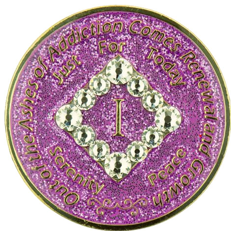 #N17. NA Glitter Lavender Coin w White Bling (1-45) - Premium Medallions from Choices - Just $21.95! Shop now at Choices Books & Gifts