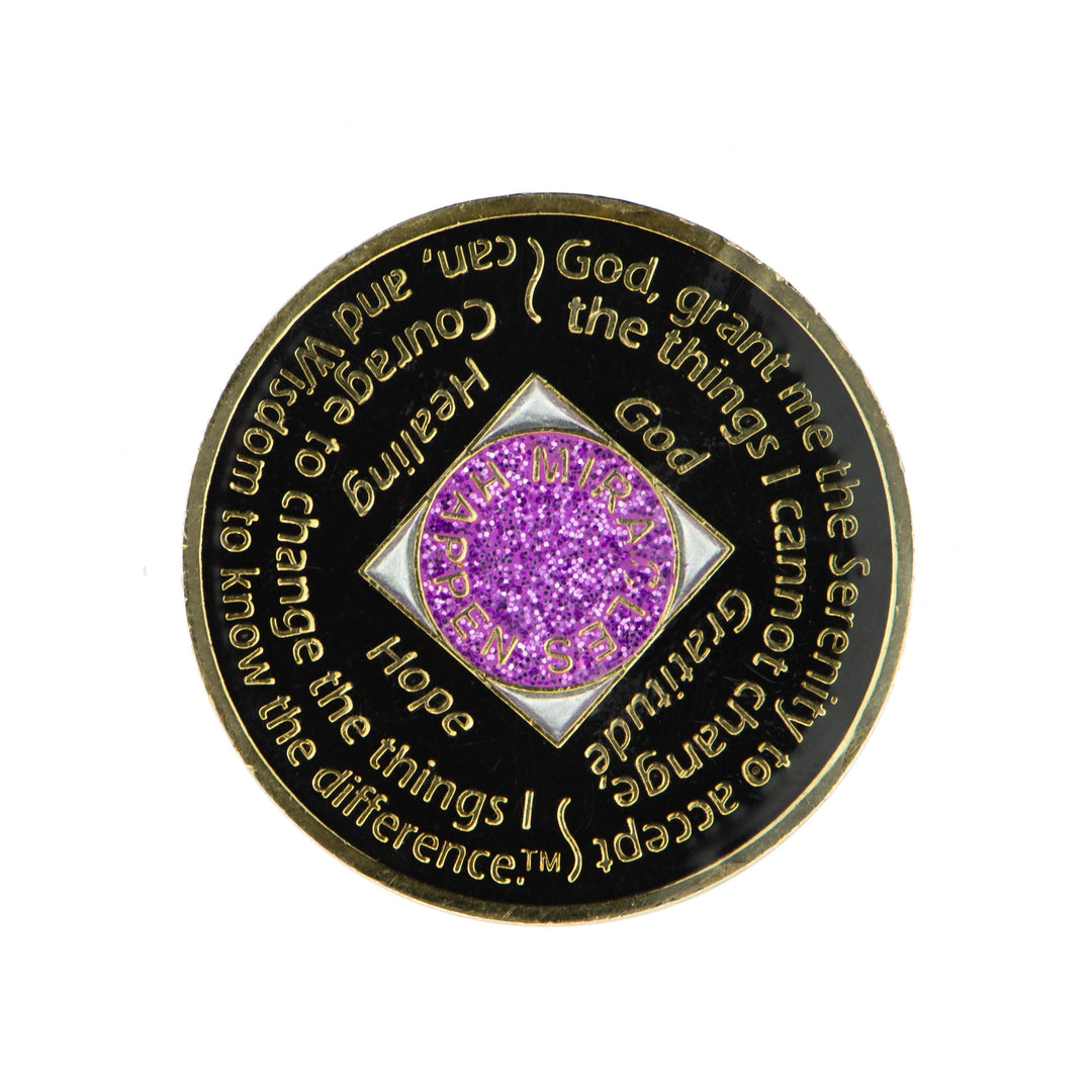 #N18. NA Glitter Lavender Coin w Purple (1-45) - Premium Medallions from Choices - Just $21.95! Shop now at Choices Books & Gifts