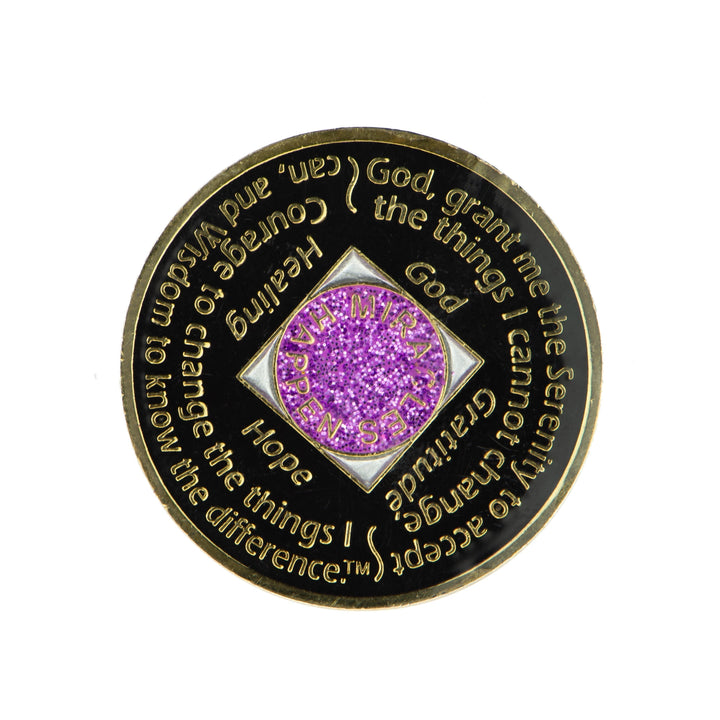 #N18. NA Glitter Lavender Coin w Purple (1-45) - Premium Medallions from Choices - Just $21.95! Shop now at Choices Books & Gifts