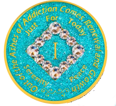 #N23. NA Glitter Turquoise Coin w White Bling Crystals (1-45) - Premium Medallions from Choices - Just $21.95! Shop now at Choices Books & Gifts