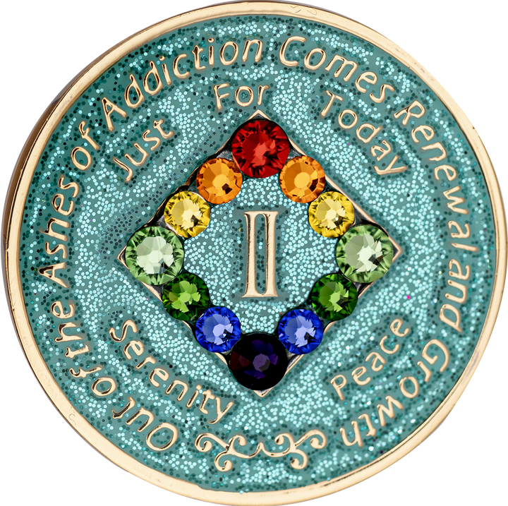 #N26. NA Glitter Turquoise Coin w LGBT Crystals (1-45)