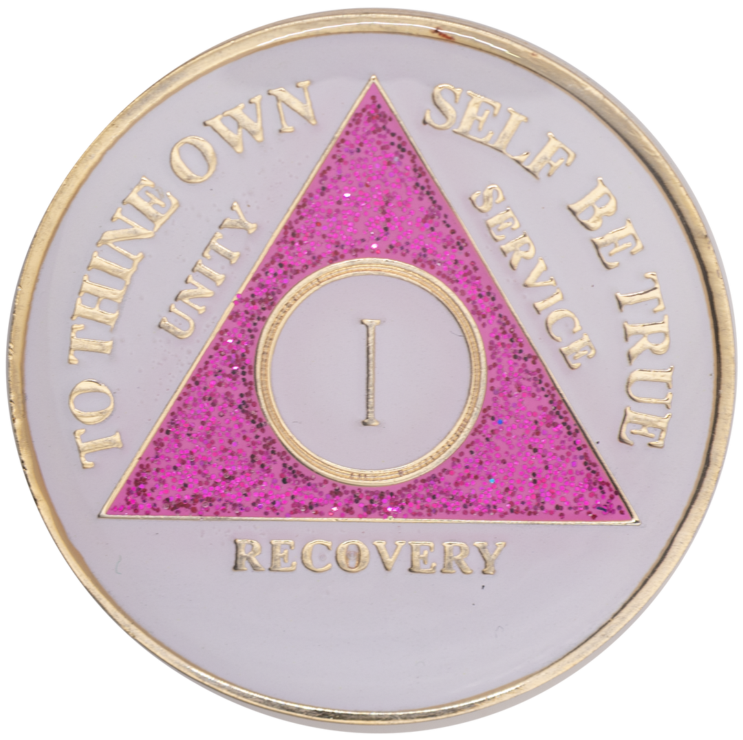 #a10. AA Chip GLOW in the Dark Glitter Pink Coin (1-15)