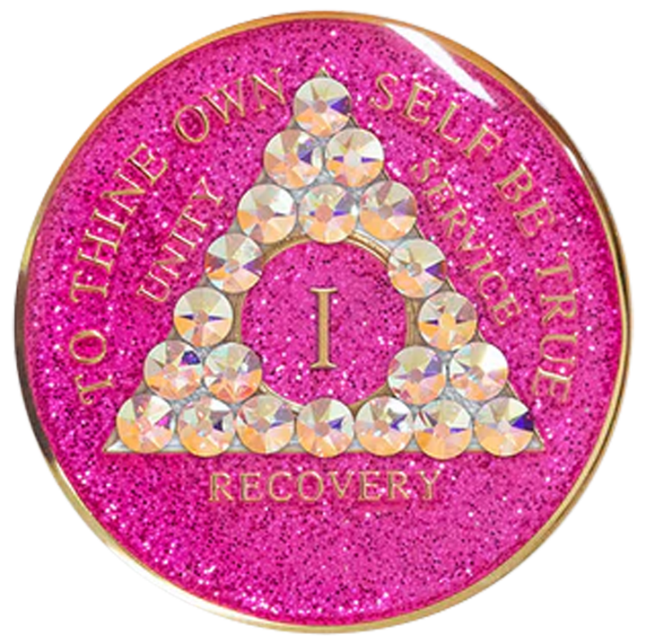 #a14. AA Glitter Pink Coin w Aurora Borealis (1-65)