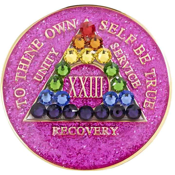 #a18. AA Glitter Pink Coin w LGBT Crystals (1-65)