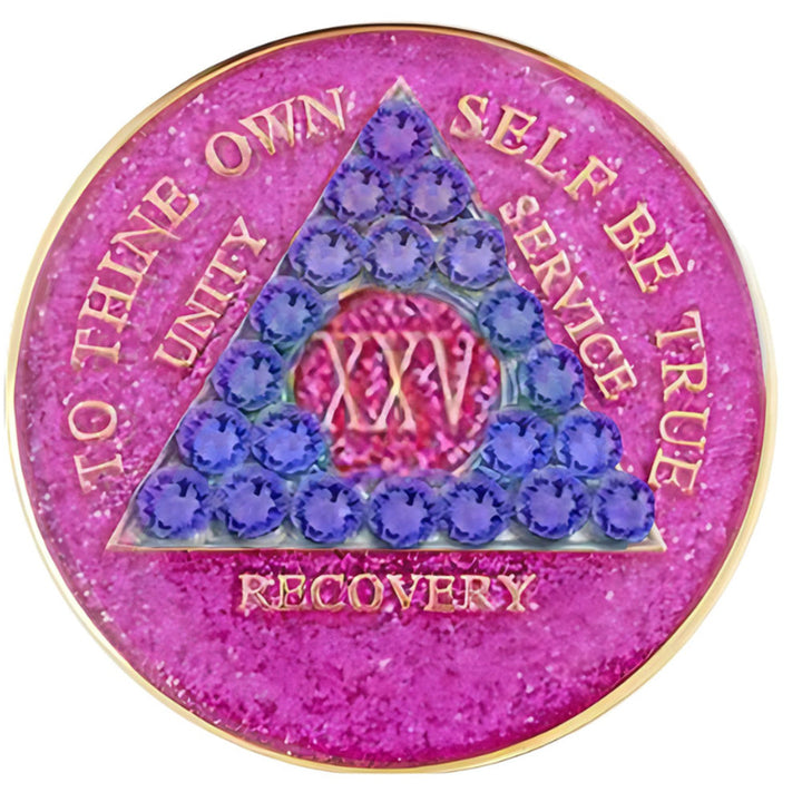 #a19. AA Medallion Glitter Pink w Blue Crystals (1-65)