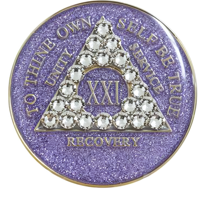 #a33. AA Glitter Lavender Coin w White Crystals (1-65)