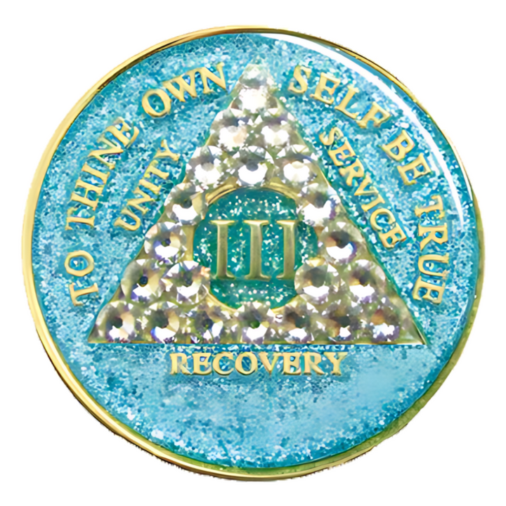 #a52. AA Glitter Turquoise Coin w White Crystals (1-50)