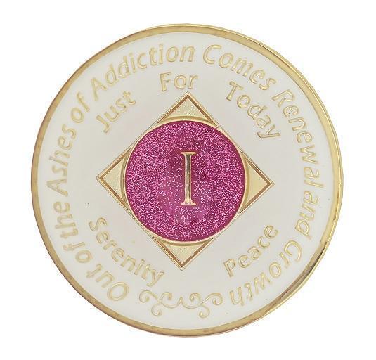 #N08. NA GLOW in DARK Coin w Pink Glitter (1-45) - Premium Medallions from Choices - Just $13.95! Shop now at Choices Books & Gifts